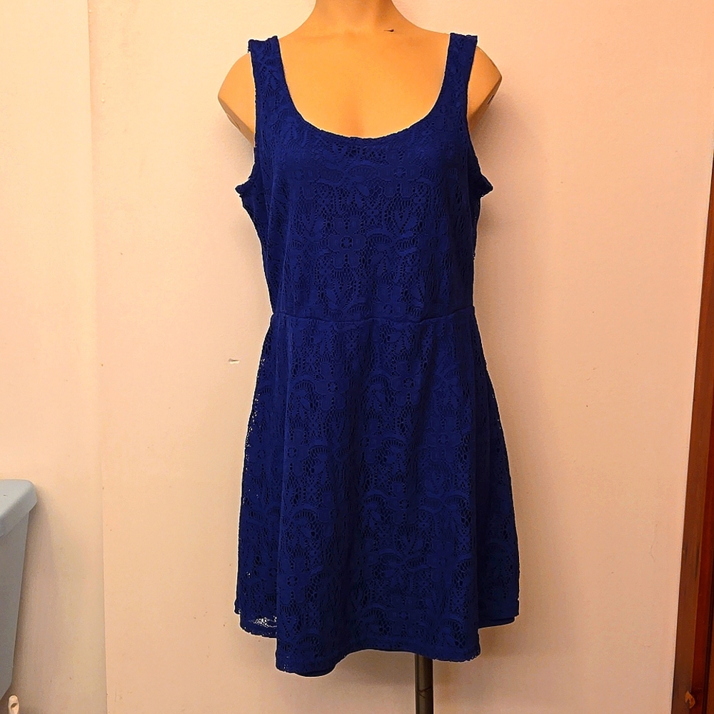 Metaphor Blue Women's Knit Festival Dress L Petite.